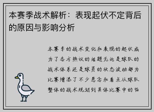 本赛季战术解析：表现起伏不定背后的原因与影响分析