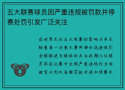 五大联赛球员因严重违规被罚款并停赛处罚引发广泛关注 五大联赛球员因严重违规被罚款并停赛处罚引发广泛关注